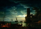 Night: Mediterranean Coast Scene with Fishermen and Boats