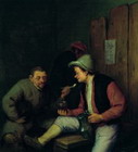 Campesinos bebiendo y fumando en una taberna