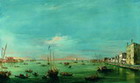 Vista del Canal de la Giudecca con Le Zattere, las iglesias de San Biagio y Santa Marta, la isla de San Giorgio in Alga y, al fondo, los montes Eugneos