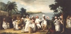 Aldea antillana con figuras bailando