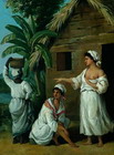 Mujeres antillanas delante de una choza