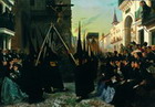 Una cofrada pasando por la calle Gnova, Sevilla
